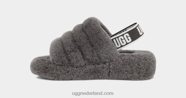 vrouwen houtskool UGG pluis ja schuif 686ZP712