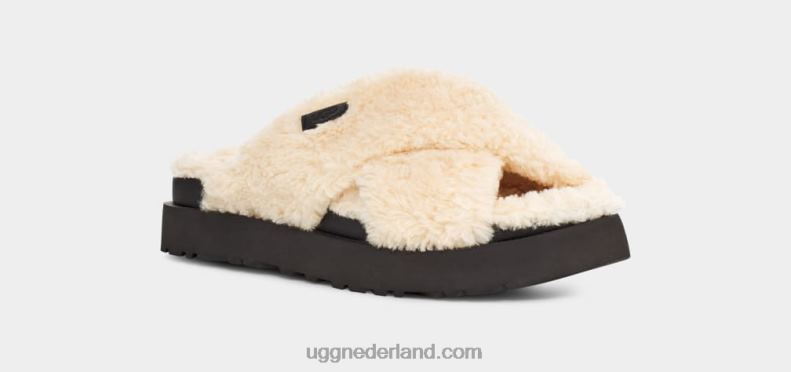 vrouwen naturel/zwart UGG fuzz suiker dwarsschuif 686ZP477