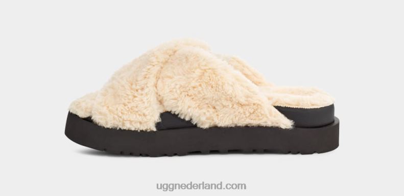 vrouwen naturel/zwart UGG fuzz suiker dwarsschuif 686ZP477