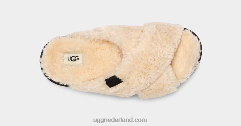 vrouwen naturel/zwart UGG fuzz suiker dwarsschuif 686ZP477