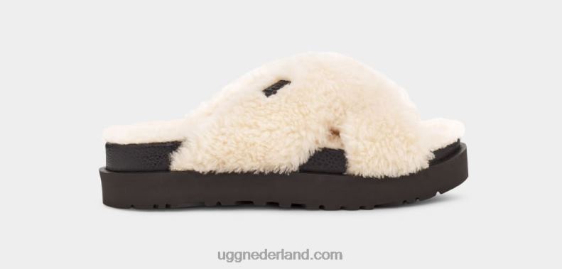 vrouwen naturel/zwart UGG fuzz suiker dwarsschuif 686ZP830