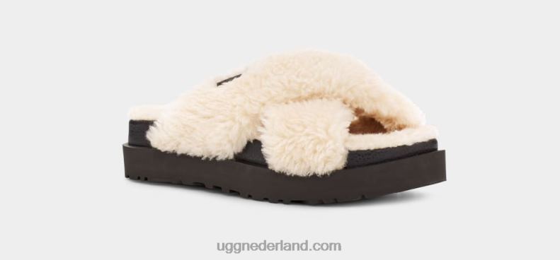 vrouwen naturel/zwart UGG fuzz suiker dwarsschuif 686ZP830