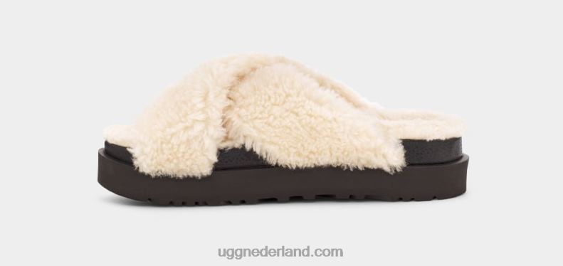 vrouwen naturel/zwart UGG fuzz suiker dwarsschuif 686ZP830
