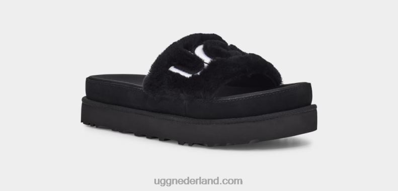 vrouwen zwart UGG laton bont glijbaan 686ZP829