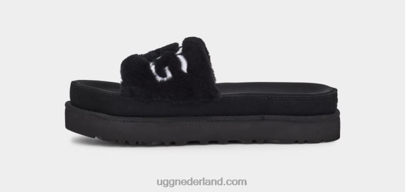 vrouwen zwart UGG laton bont glijbaan 686ZP829