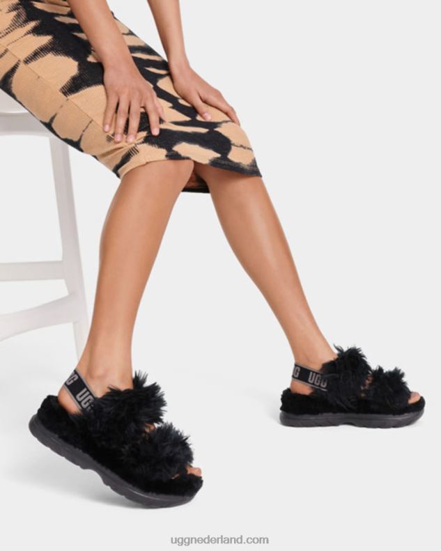 vrouwen zwart UGG pluizige suiker sandaal 686ZP740