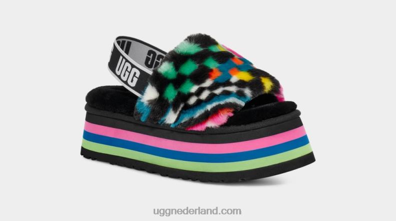 vrouwen zwart multi UGG disco checks glijbaan 686ZP58