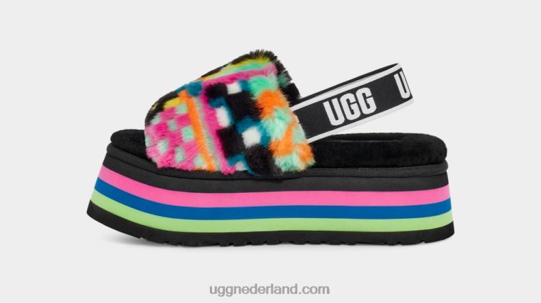 vrouwen zwart multi UGG disco checks glijbaan 686ZP58