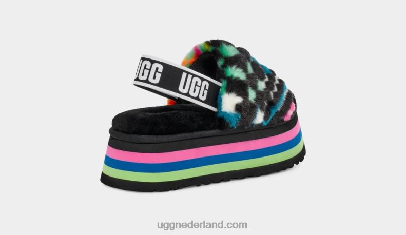 vrouwen zwart multi UGG disco checks glijbaan 686ZP58