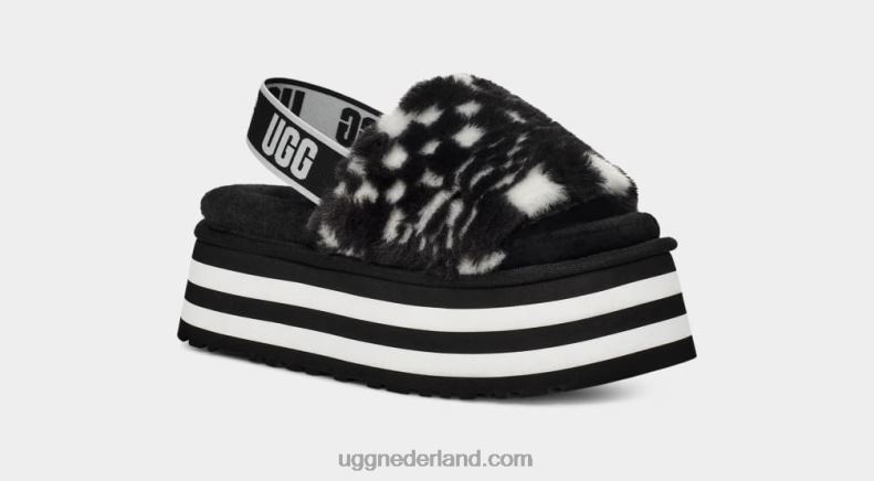 vrouwen zwart wit UGG disco checks glijbaan 686ZP51
