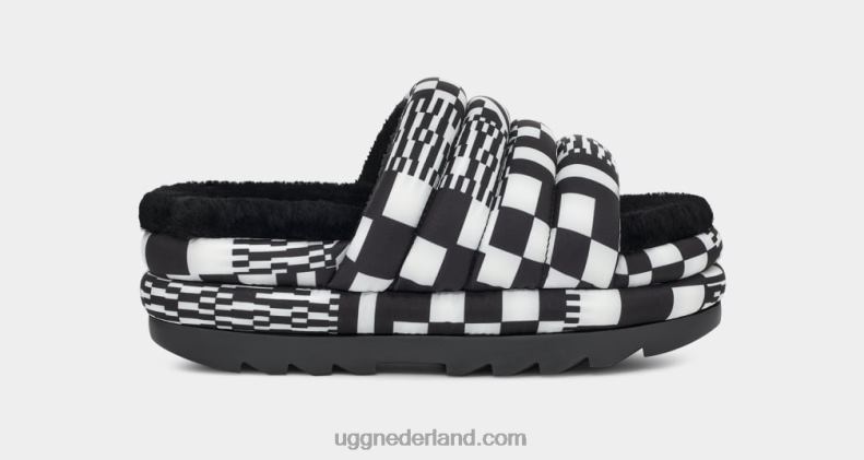 vrouwen zwart wit UGG maxi checks glijbaan 686ZP59