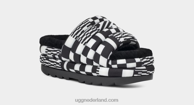 vrouwen zwart wit UGG maxi checks glijbaan 686ZP59