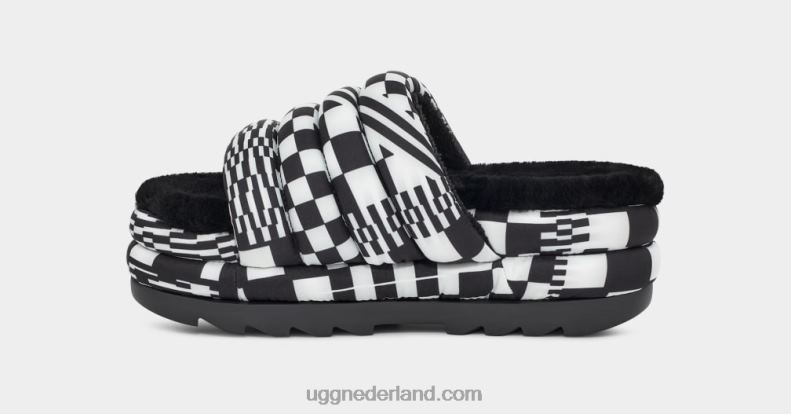 vrouwen zwart wit UGG maxi checks glijbaan 686ZP59