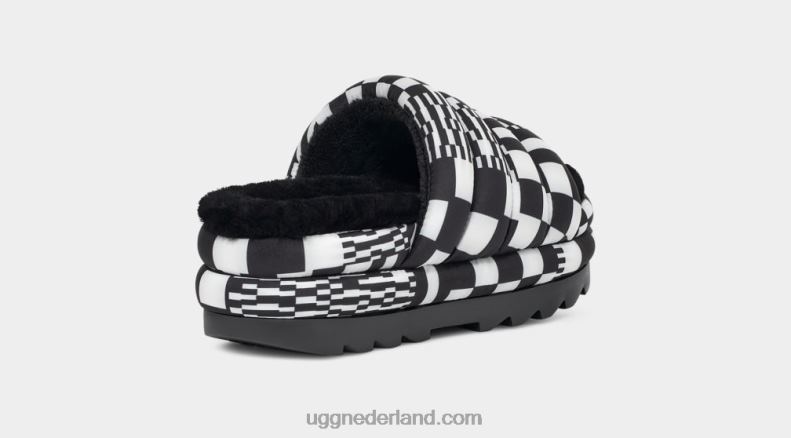 vrouwen zwart wit UGG maxi checks glijbaan 686ZP59