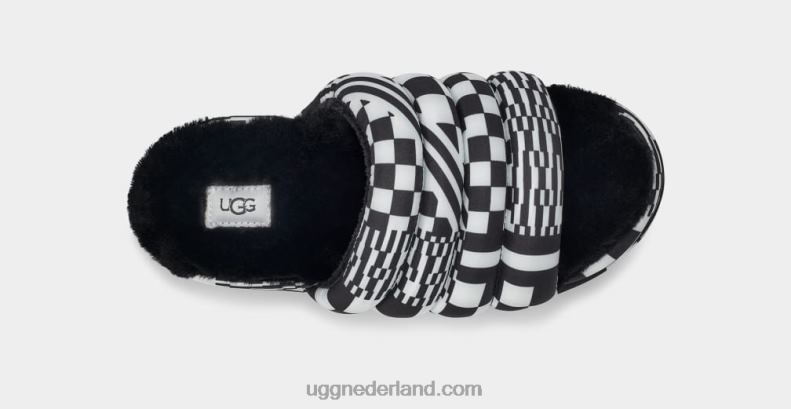 vrouwen zwart wit UGG maxi checks glijbaan 686ZP59